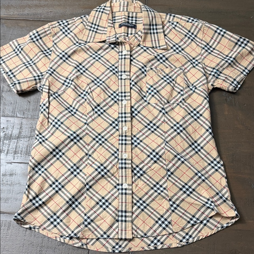 Burberry Beige and Black Plaid women Button Down Shirt